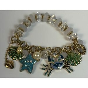 Betsey Johnson Seaside Charm Bracelet with Cute Crab Seashells Blue Green